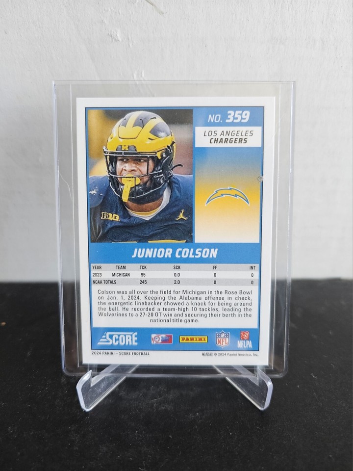 JUNIOR COLSON 2024 Score 🏈 GREEN PARALLEL Rookie Card 359 CHARGERS 🔥