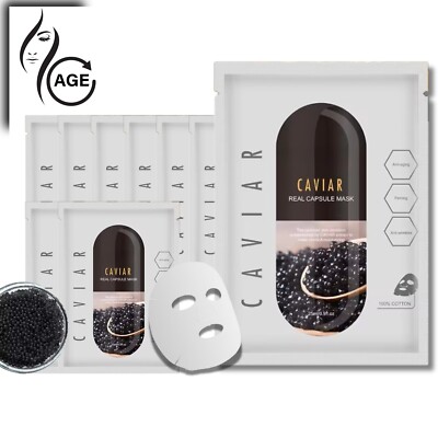 Anti Aging Korean Skincare Unscented Facial Sheet Mask Caviar Essence [8 pack]