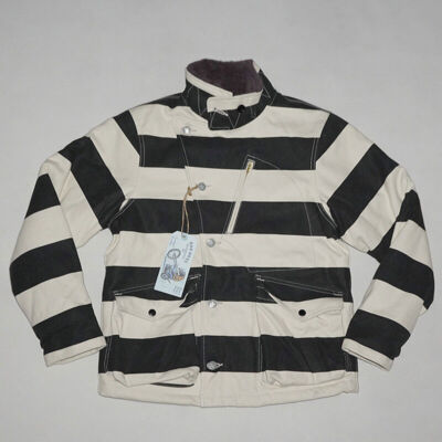 BOB DONG Winter Aviator Prison Striped Jacket Vintage Motorcycle Biker Mens Coat
