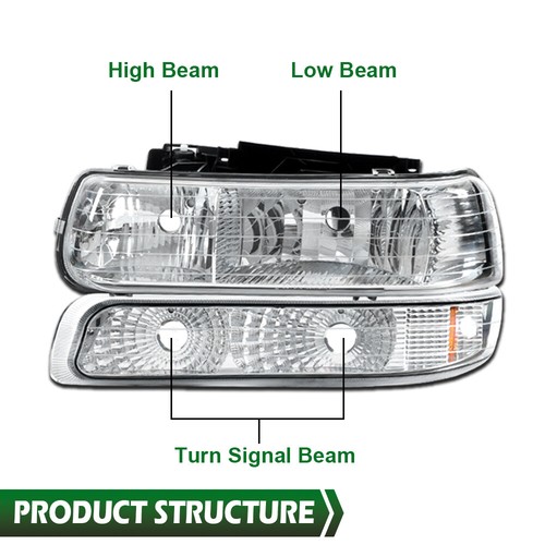 Bumper Chrome Headlights+Fog Lights Fit For 00-06 Suburban Tahoe 99-02 Silverado - Picture 3 of 9
