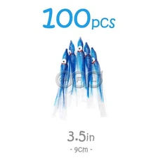 100pcs Blue 3.5" Squid Hoochies Octopus Skirts Trolling Fishing Soft Lures 9cm