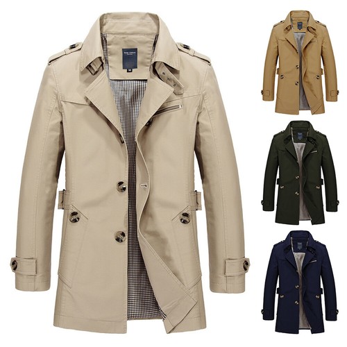 Men Trench Coat Long Jacket Autumn Winter Outwear Warm Tops Overcoat Fashion
