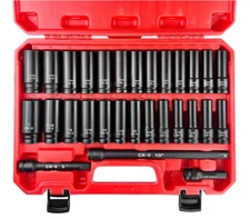 29Pcs 1/2" Socket Set, Drive Deep Impact Socket Set, Including 3 " 5" 10" Impact