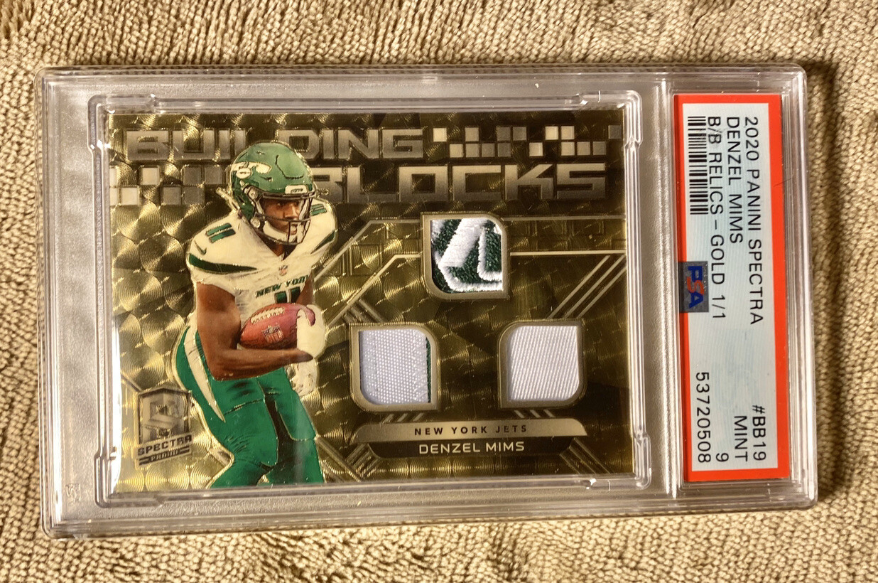 Denzel Mims Panini Spectra Building Blocks Relics #BB19 Gold 1/1
