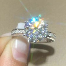 2.70Ct Round Cut Diamond Solid 14k White Gold Engagement Ring Simulated Size 8.5