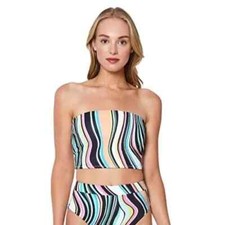 Sanctuary Multicolor Wavy Printed Cropped Swim Top SZ M