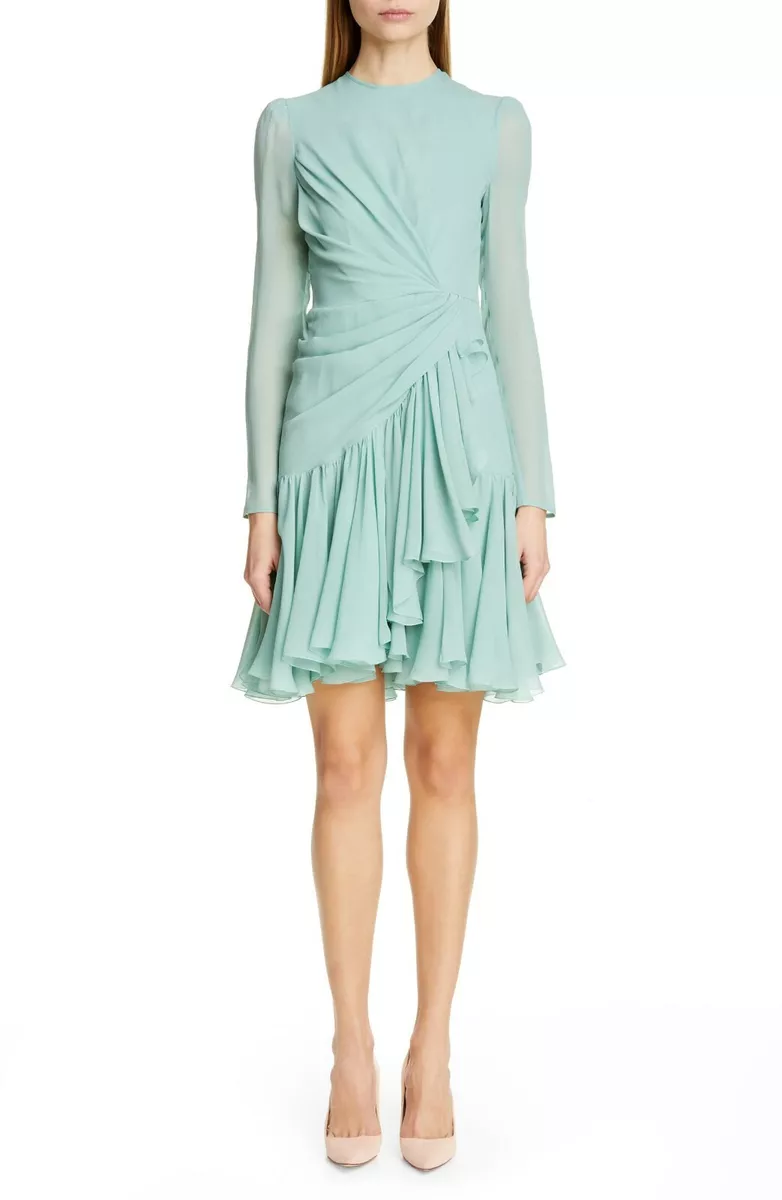 GIAMBATTISTA VALLI Mint Green Long Sleeve Ruched Ruffle Silk