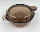 Vision Corning Amber Glass Grab Bowl V-240-B Pyrex Lid P-240-C Vintage