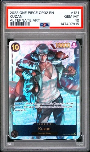 2023 ONE PIECE OP02-PARAMOUNT WAR ALTERNATE ART #121 KUZAN PSA 10