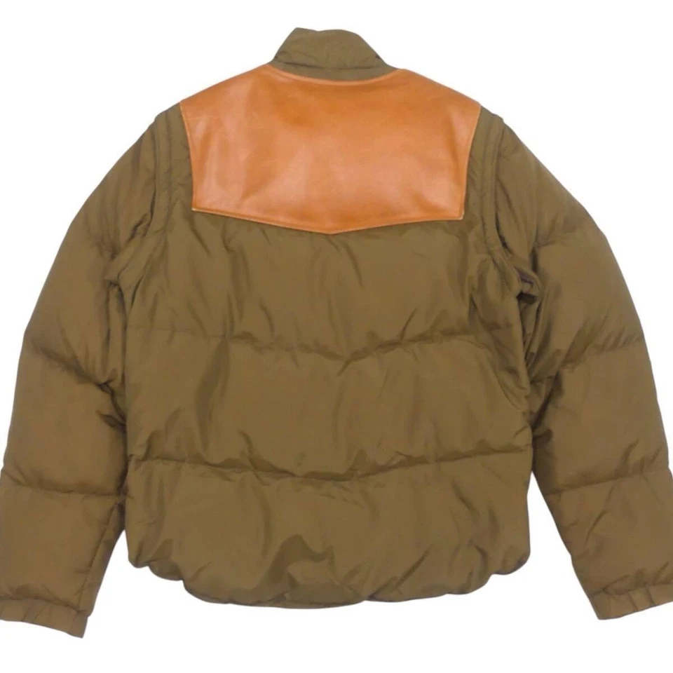 Schott 90s Leather Down Jacket Men's 40 Brown 2Way Vest Vintage Made in USA - Image 2 of 4