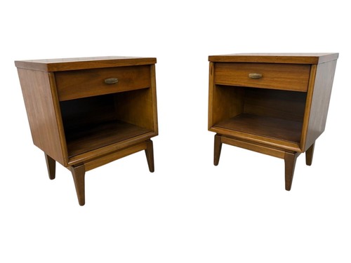 Mid-Century Modern Walnut Nightstands - Set of 2