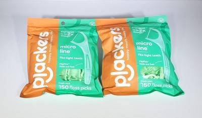 NIP 2 Pack Plackers Micro Line Dental Floss Picks 150 Each Fresh Mint Total 300
