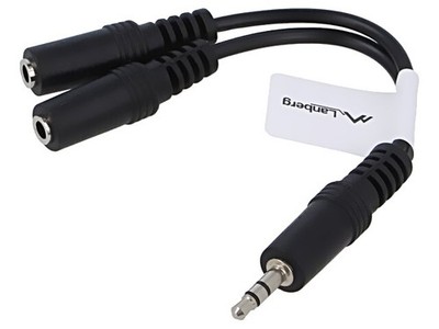2X AD-0024-BK Kabel Klinke 3,5mm, 3pin, Buchse x2,Jack 3,5mm 3pin Stecker LANBER