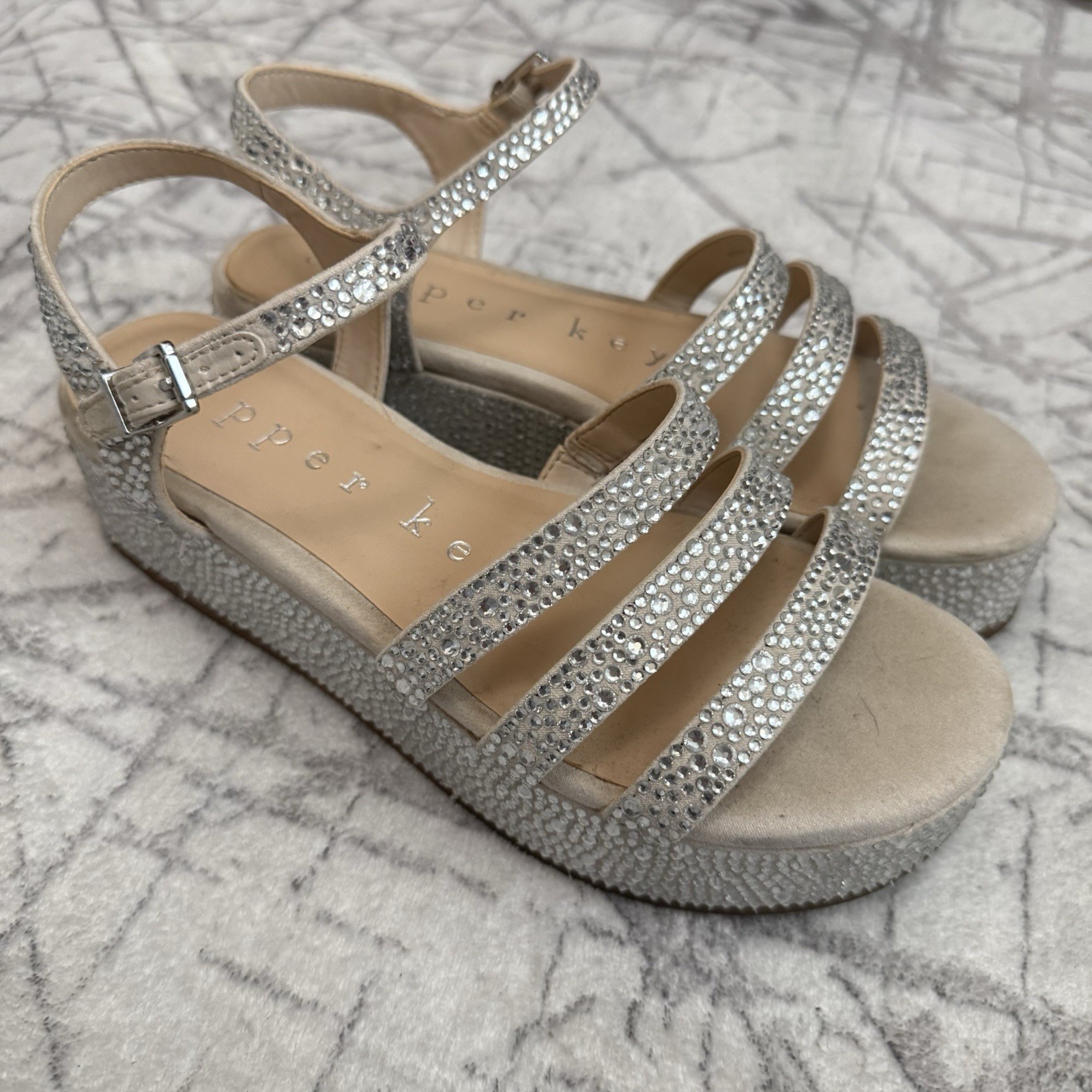 Copper Key Rhinestone Platform Wedge Sandals Silv… - image 5