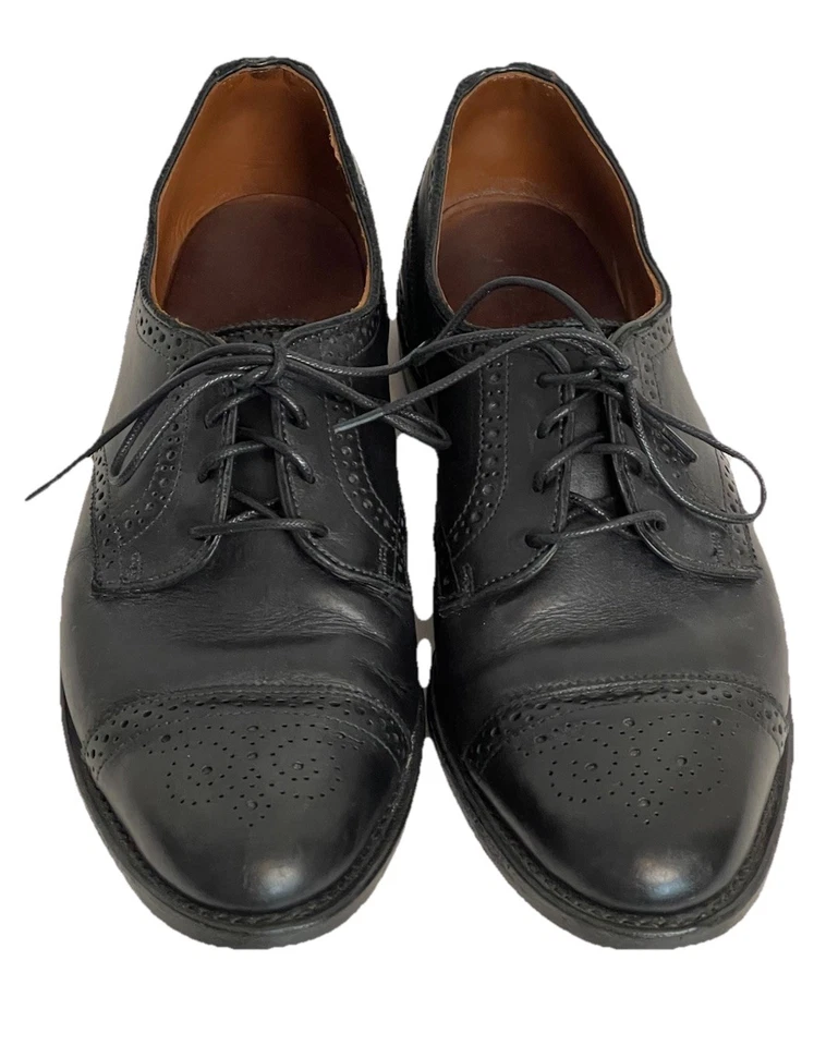 Мужские черные кожаные оксфорды Allen Edmonds Strand на шнуровке с кончиком крыла туфли размер 11D - Изображение 2 из 4