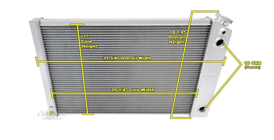 RADIADOR DE ALUMINIO CHAMPION 3 FILAS CHEVY CAMARO 1970-81 DOBLE PASO LS INTERCAMBIO 26" NÚCLEO Foto 3 de 4
