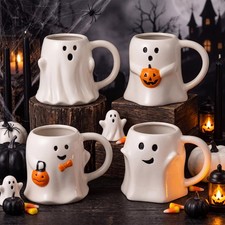 Set of 4 Halloween Ghost Coffee Mug 14 oz Ceramic Cute Ghost Mugs