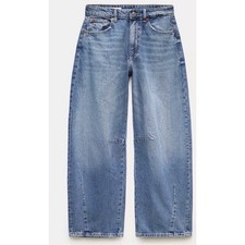Zara High Waisted Barrel Leg Jeans Light Wash Blue Dark Size 0