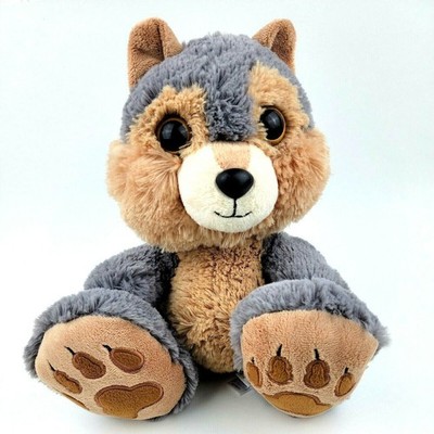 Aurora World Pup Wolf Beanie Bottom Plush Big Feet Soft Cuddly 10 in Gray Brown
