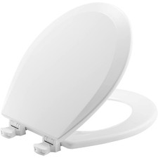 500EC Durable Wood Toilet Seat with Easy Clean Hinges, Made in USA, Round, White