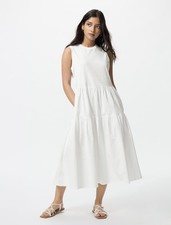 NWT Uniqlo Size L Dress White Sleeveless Midi Cotton 100% Women's Pockets