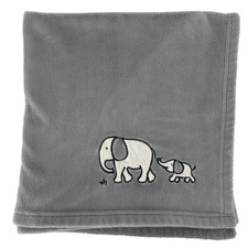 Circo Baby Blanket Gray Fleece White Embroidered Elephants 29"x29"