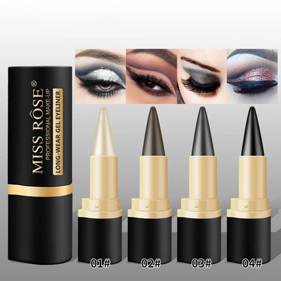 4 Color Gel Eyeliner Pencil Set Waterproof Smudge-Proof Black Brown Grey Silver