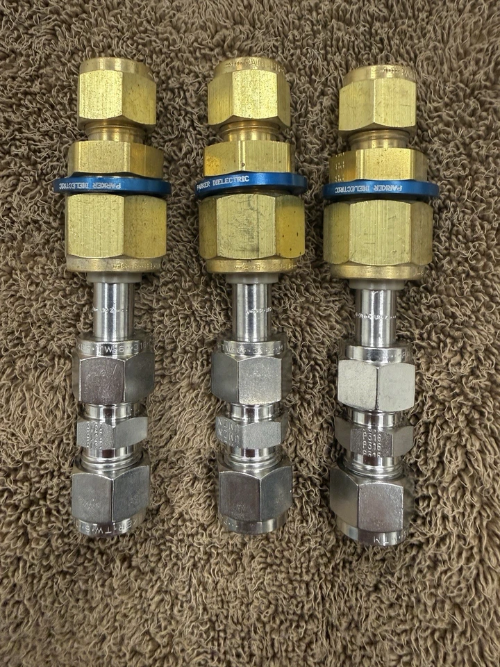 Lot of 3 PARKER Dielectric Union 3/8" Tube OD SS / Brass - Image 1 of 4