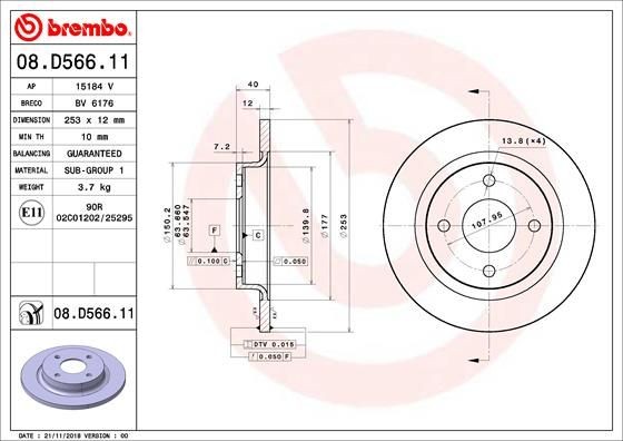 Pack de 2 disques de frein Brembo 08.D566.11 pour Ford