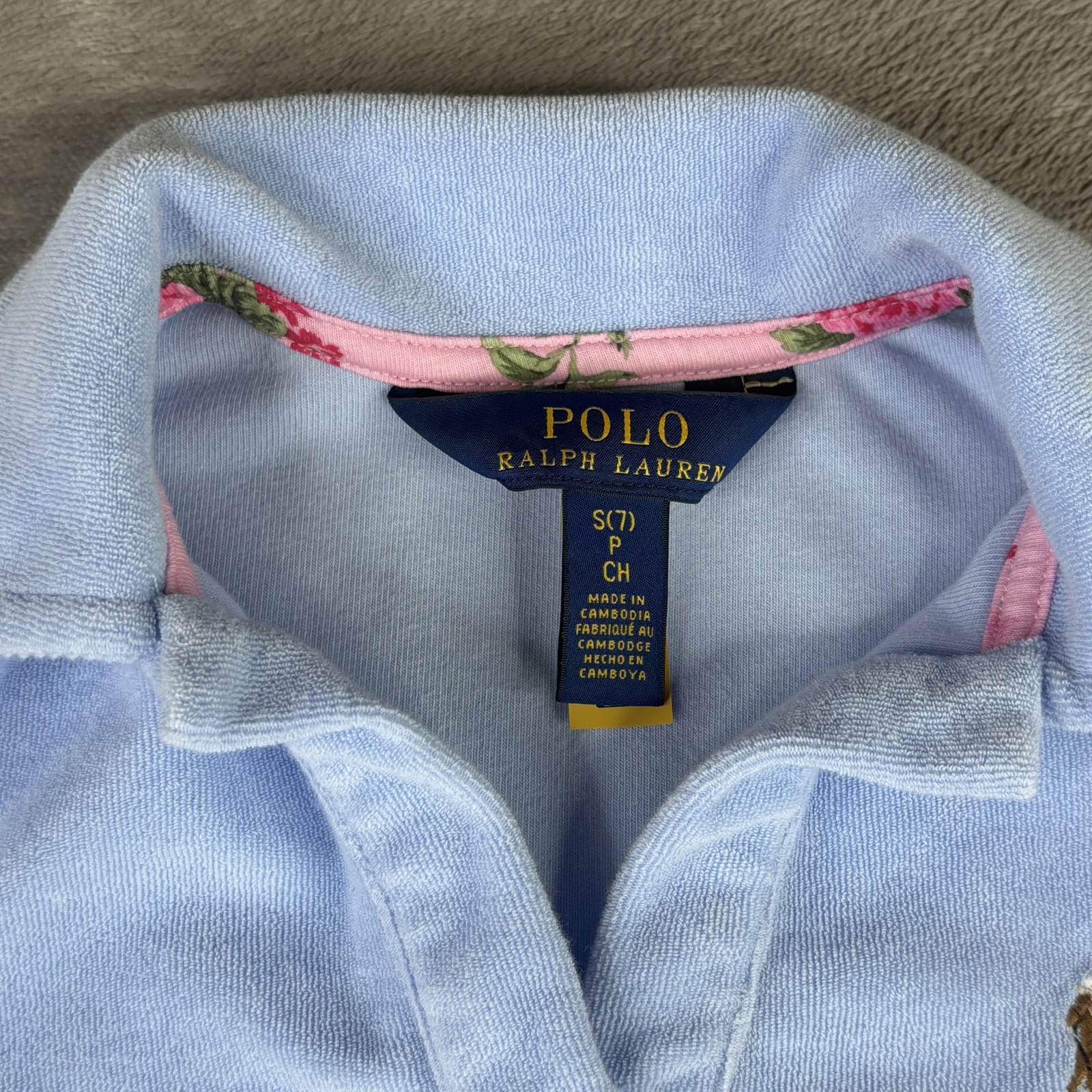 Polo Ralph Lauren Shirt Girls Small 7 Blue Terry Short Sleeve Flesh Pony Logo thumbnail 5