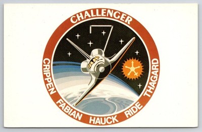 STS-7 Challenger Space Shuttle NASA Mission Patch Postcard Sally Ride Crew