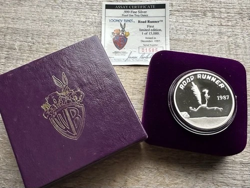 1987 Looney Tunes Road Runner 1oz 999 Fine Silver Proof Coin 1 Of 15,000