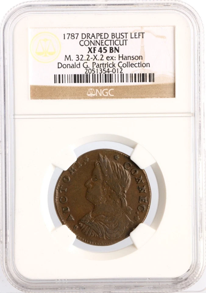 1787 M 32.2-X.2 R-5 NGC XF 45 Connecticut Colonial Copper Coin - Image 3 of 3