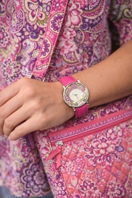 Vera Bradley Watch Retired Print Very Berry Paisley Pink Leather NWT and Box