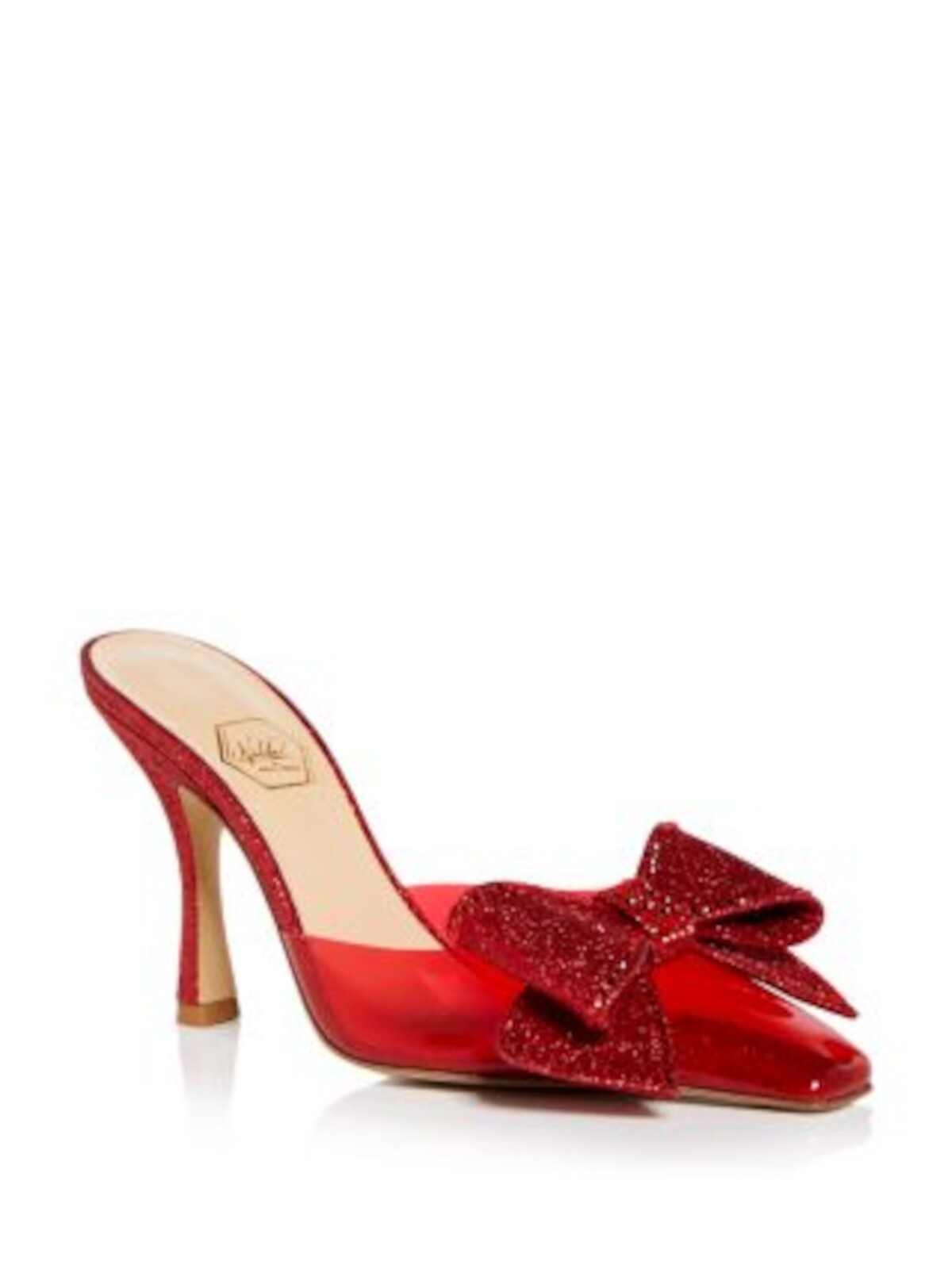NALEBE Womens Red Mixed Media Dimante Toe Stiletto Slip On Heeled Mules Shoes 38