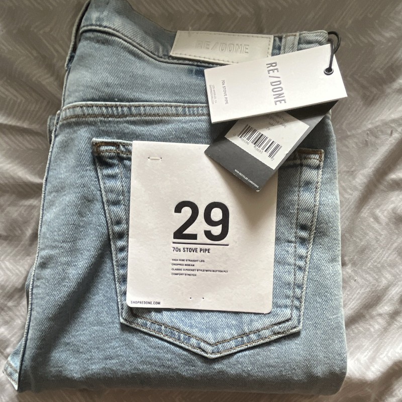 RE/DONE Women's 70s High Rise Straight Stretch Light Wash Blue Jeans 29