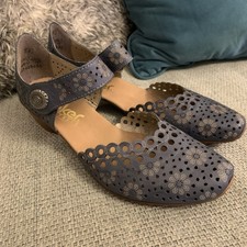 Reiker Shoes Mary Jane Blue Mircircle Cut-Out Casual Comfort Low Tapered Heels
