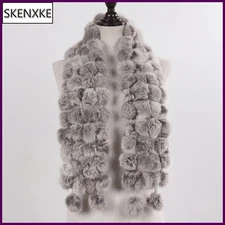Women Winter Warm Real Rabbit Fur Scarf Hot Sale Natural Rabbit Fur Muffler 2025