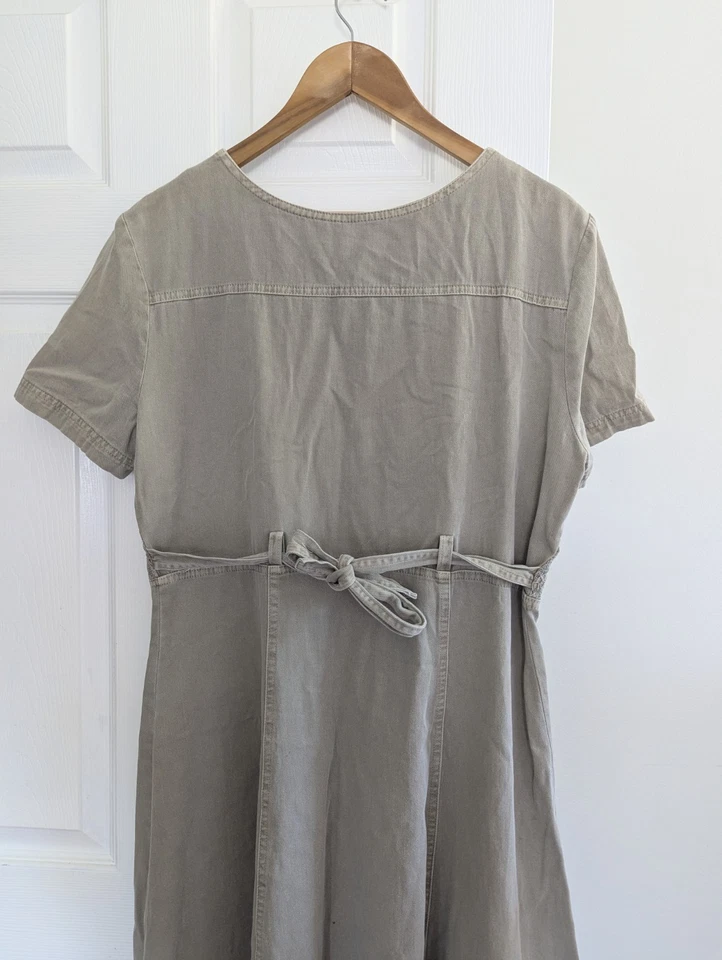 Maxi Vestido Denim De Colección Talla 14P Cinturón Algodón Encaje Yugo Avena Abotonada Lagenlook Foto 4 de 4