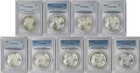 Lot 9 Coins Different Date Morgan Dollar Silver $1 MS 63 PCGS