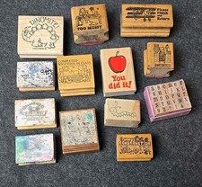 Wood Block Rubber Stamp - Teacher Stamps 15 pc
