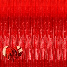 4 Pack Red Fringe Curtain Backdrop, 3.2Ft x 9.8Ft Metallic Tinsel Foil Fringe...