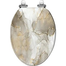 Elongated Toilet Seat Realistic liquid marble with gold Resin Toilet Seat wit...