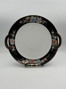 Antique Hand Painted Black Gold Morimura Nippon Floral Plate w/ Double Handles