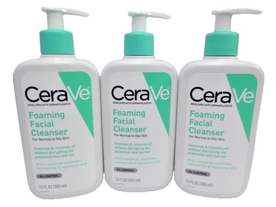 CERAVE FOAMING FACIAL CLEANSER FOR NORMAL TO OILY SKIN 12 OZ 3PCS