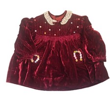 Vintage Burgundy Velvet Lace Toddler Dress w Lace Collar handmade with no tags