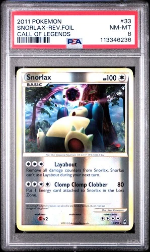 2011 POKEMON CALL OF LEGENDS SNORLAX #33 REVERSE FOIL PSA 8 NM #113346236