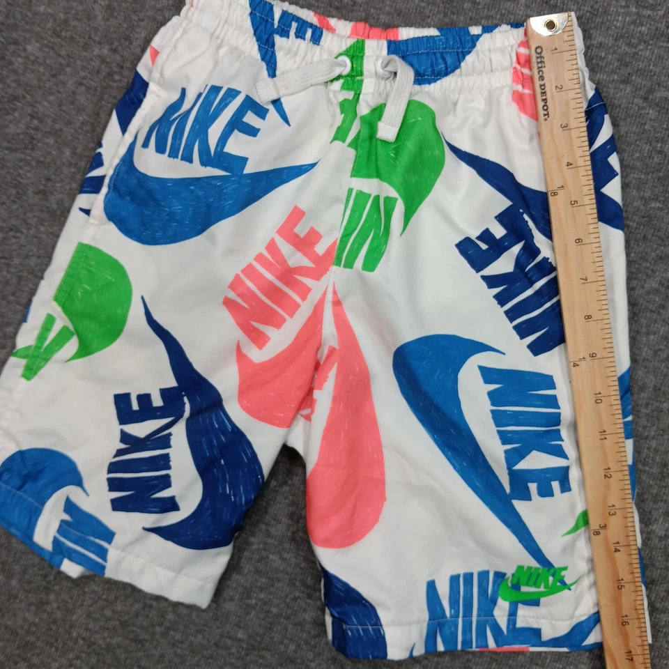 Pantalones Cortos Nike Para Hombre Medianos Blancos Multicolor Logo Bañador Cordón Forrado Retro Foto 3 de 4