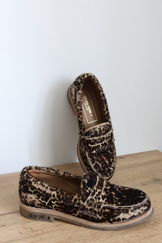 GOLDEN GOOSE leather animal printed hair trim loafers SIZE 38 EU