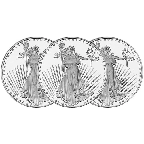 Lot of 3 - 1 Troy oz Saint Gaudens Design .999 Fine Silver Round